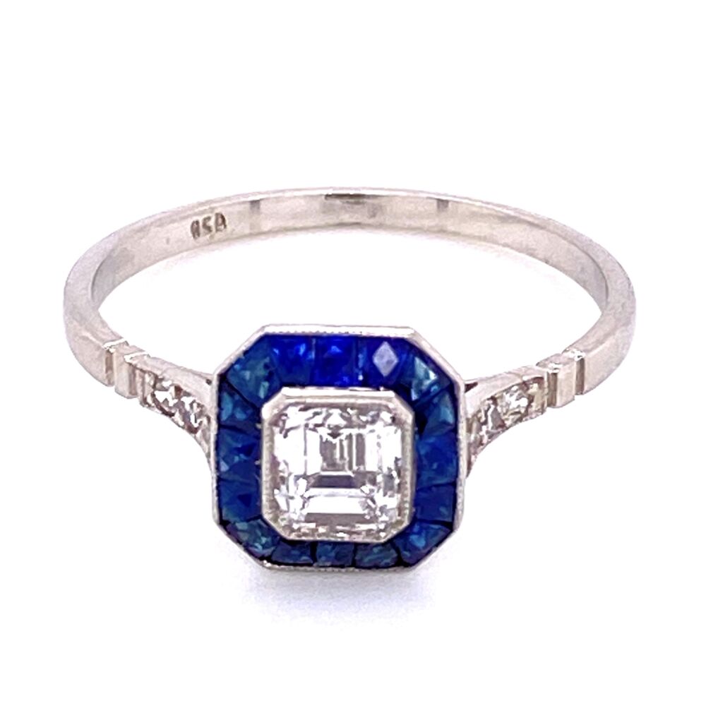 Platinum .60ct Asscher Diamond & .84tcw Sapphire Halo Ring, s7.5
