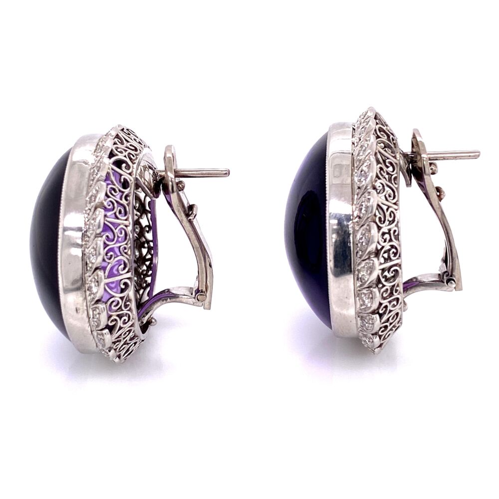 Image 2 for Platinum 50tw Smooth Amethyst & 1.00tcw Diamond Clip Earrings, 32.6g, 1.25in Diameter