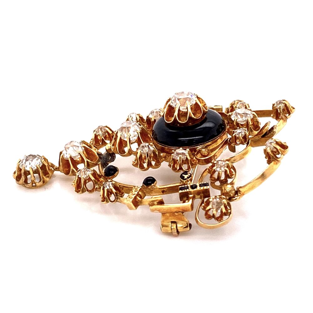 Image 2 for 18K YG Victorian Brooch 3.50tcw Diamond & Enamel Brooch Pendant 2.25" Tall