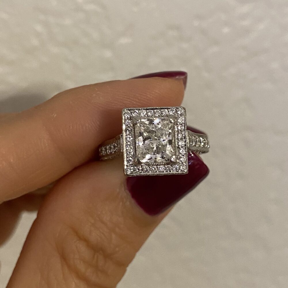 Image 2 for Platinum 2.01 Princess G-Si2 Diamond Engagement Ring, All iced out!