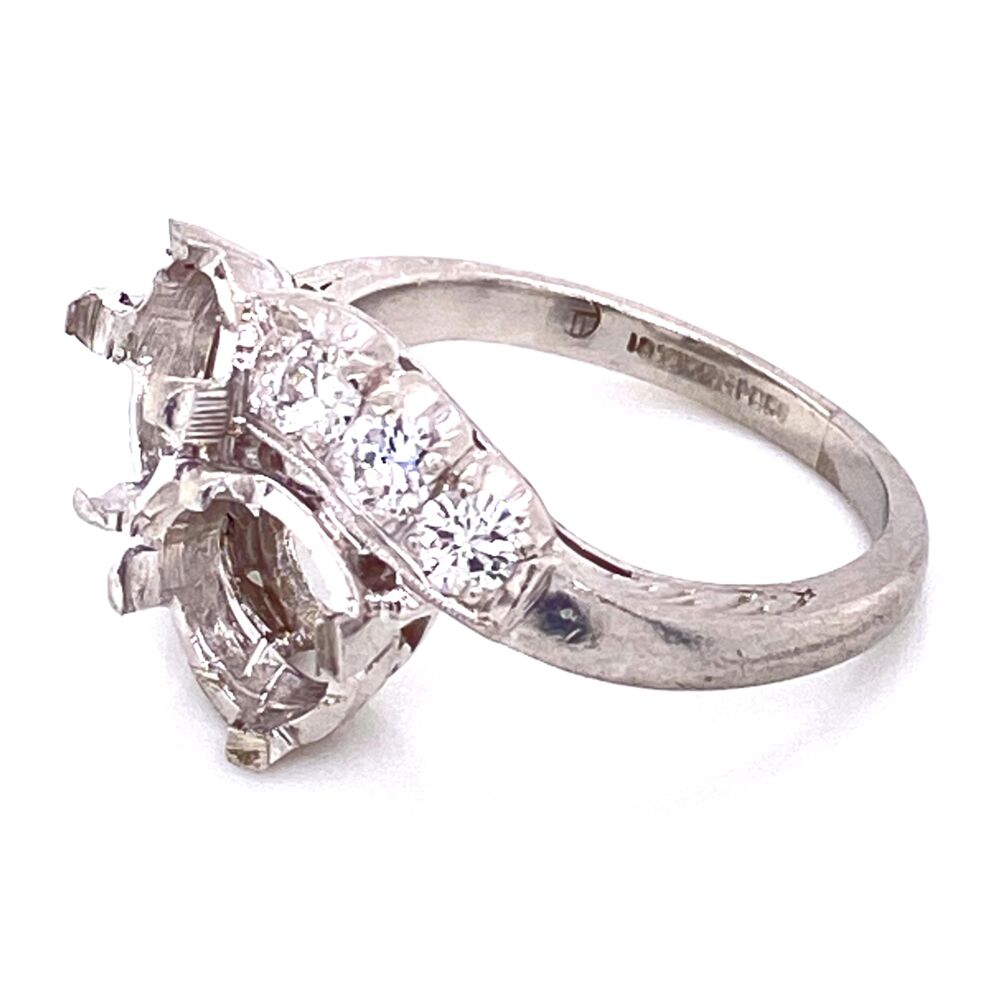 3 diamonds on each side of the shanks adorn the open heads for 8mm stones. The current diamond weight is about .45tcw and has engraving. Platinum Art Deco 2 Stone semimount Ring with Diamonds 6.4g