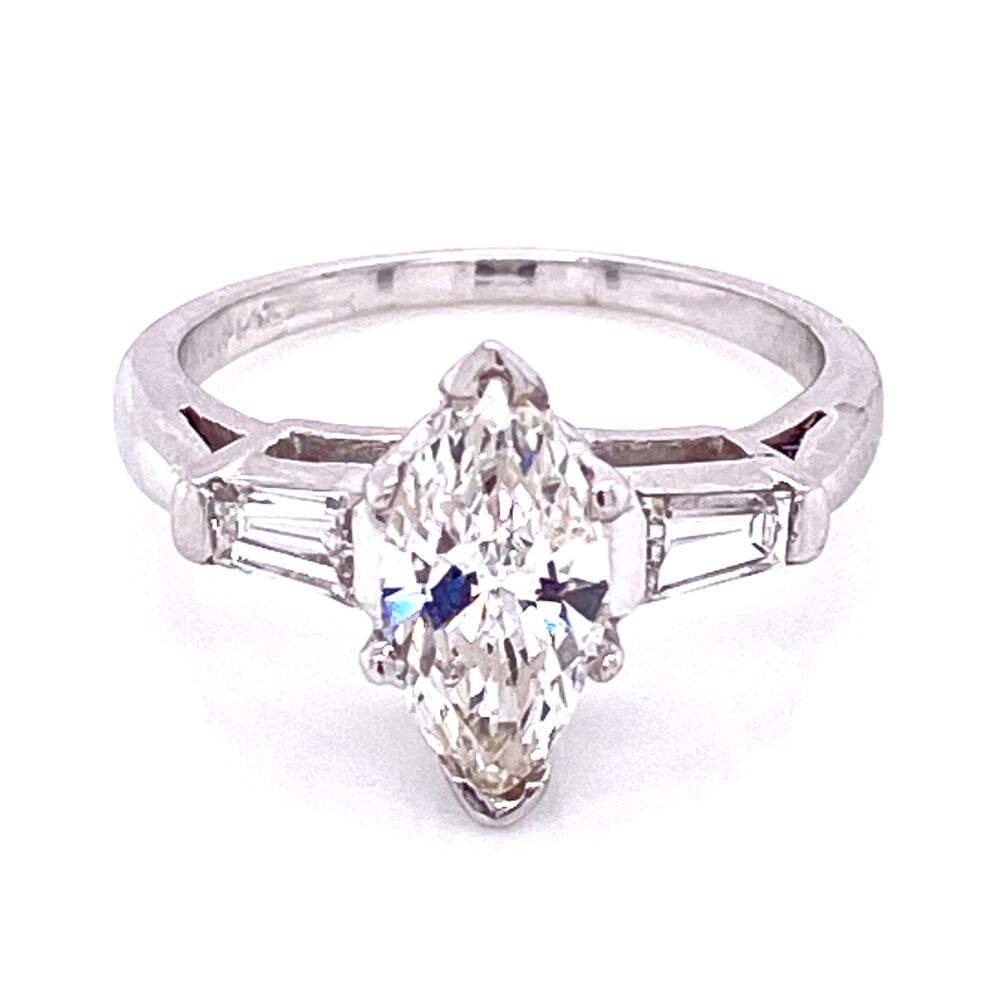 Image 2 for Platinum 1950's .89ct Marquis Diamond & Wedding Band Set 7.3g