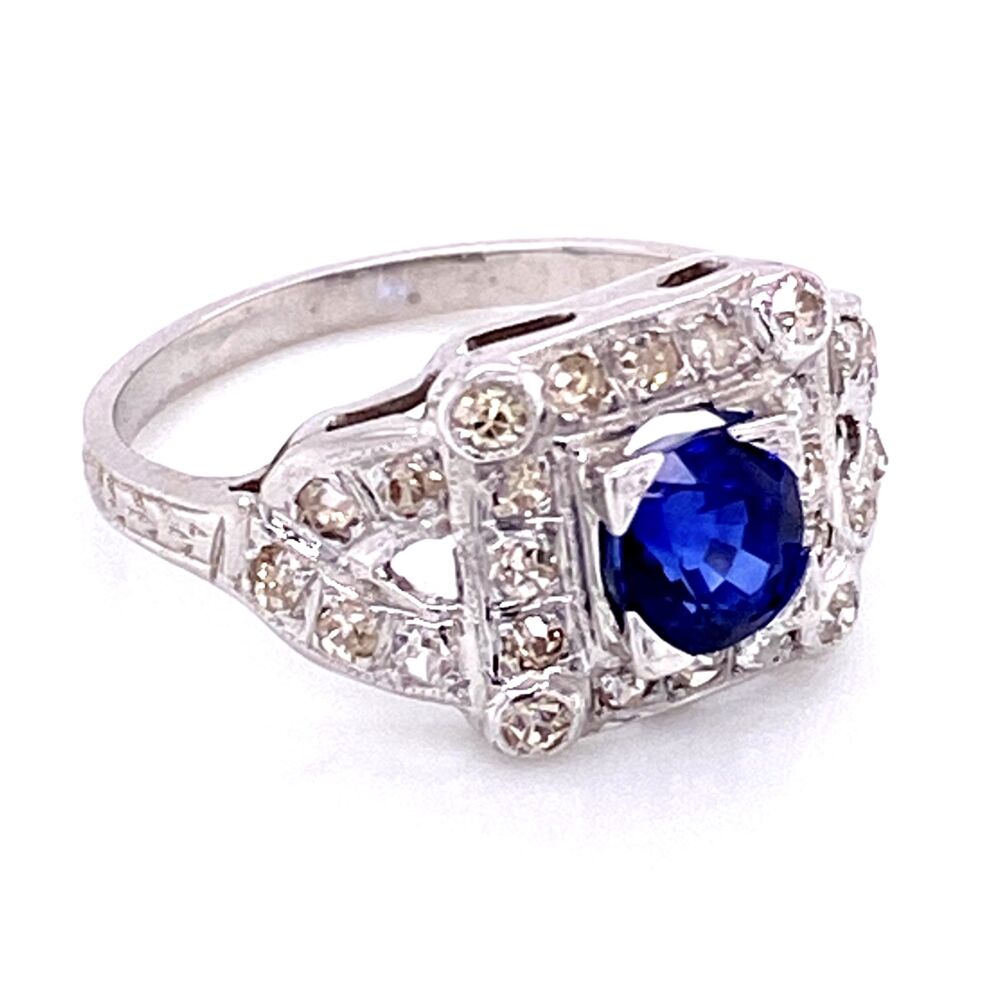 Image 2 for 18K WG Art Deco Sapphire & Diamond Ring, s6.5