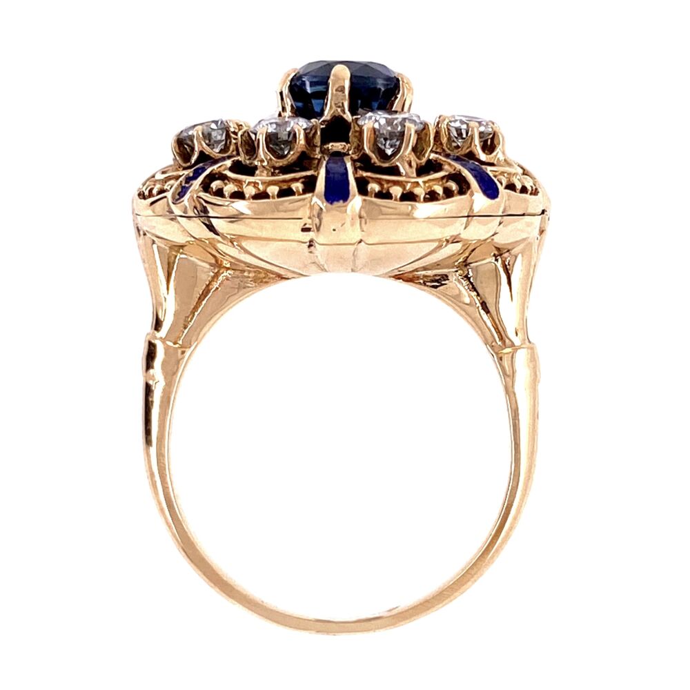 Image 2 for 14K YG Victorian Revival Sapphire, Diamond & Enamel Ring, s6.5