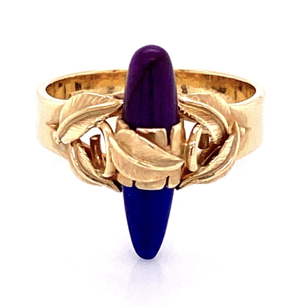 Image 2 for 14K Yellow Gold Ring with Leaves over Lapis & Sugilite 3.4g, s5.75