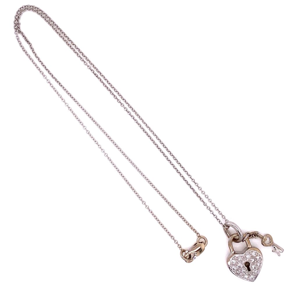 SUper cool and classic! Maybe you could give the key to your lover? 18K WG .22tcw Diamond Heart Lock with Dangling Key on 16" Chain, 5.2g