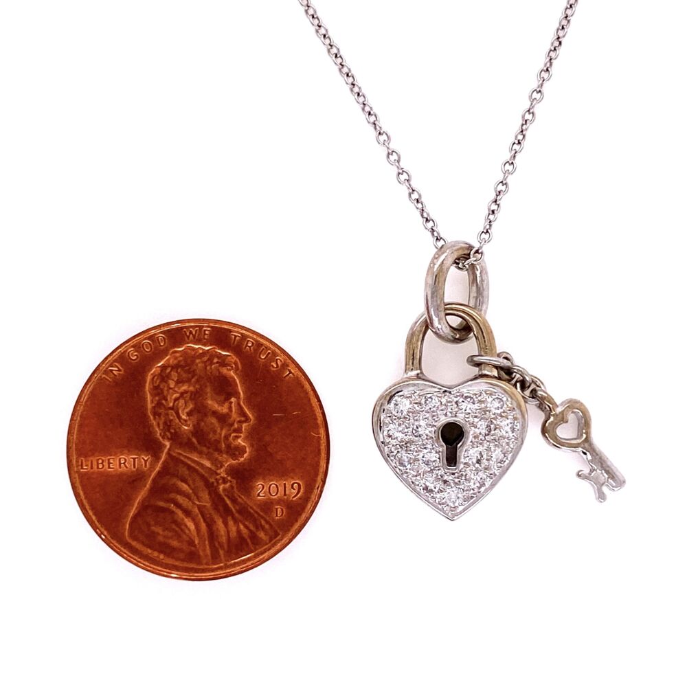 Image 2 for 18K WG .22tcw Diamond Heart Lock with Dangling Key on 16" Chain, 5.2g