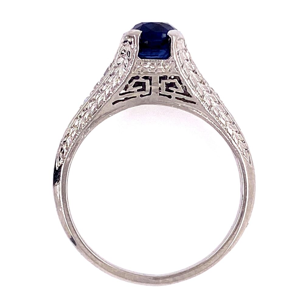 Image 2 for Platinum Art Deco 1.05ct Sapphire & .08tcw Diamond Ring 3.6g, s5.25