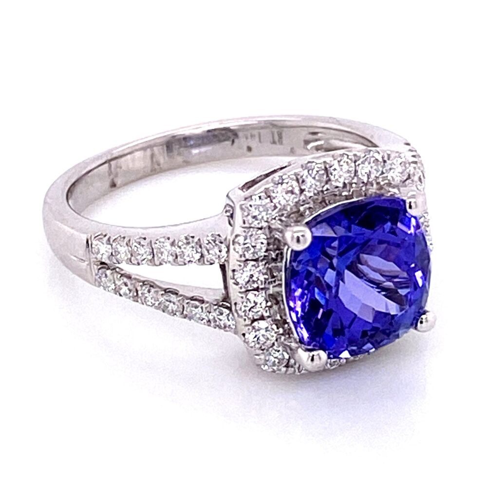 Image 2 for 14K WG 1.68ct Cushion Tanzanite & .54ct Diamond Pave Ring 3.8g, s