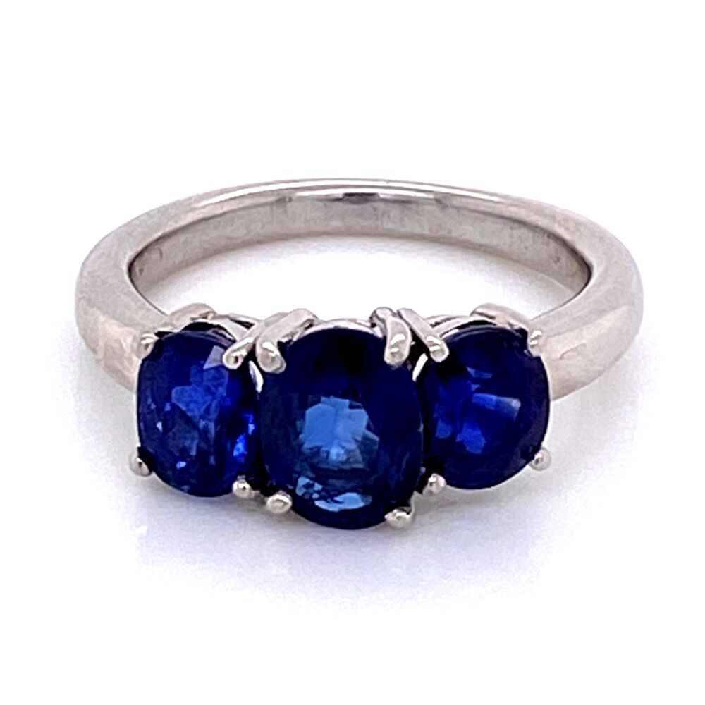 Image 2 for Platinum 3 Stone Oval Sapphire Ring 3.30tcw 6.4g, s5.25