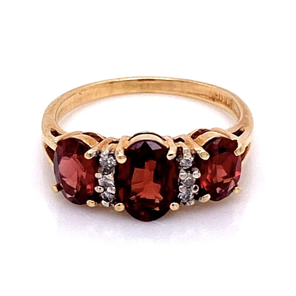 Image 2 for 10K YG 3 Stone Garnet & Diamond Ring 3.3g