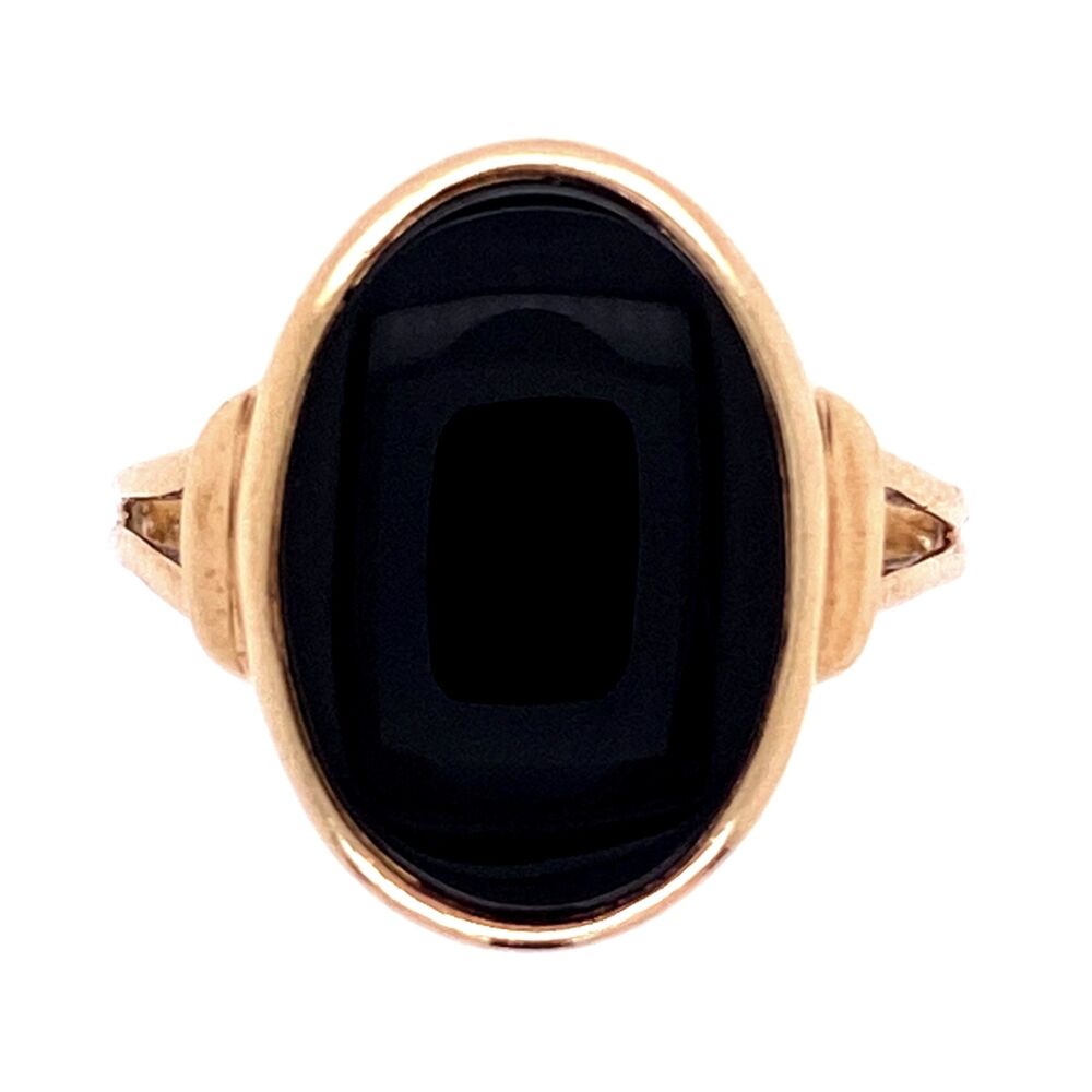 Image 2 for 10K YG Oval Onyx Slab Pinky Ring Victorian Revival