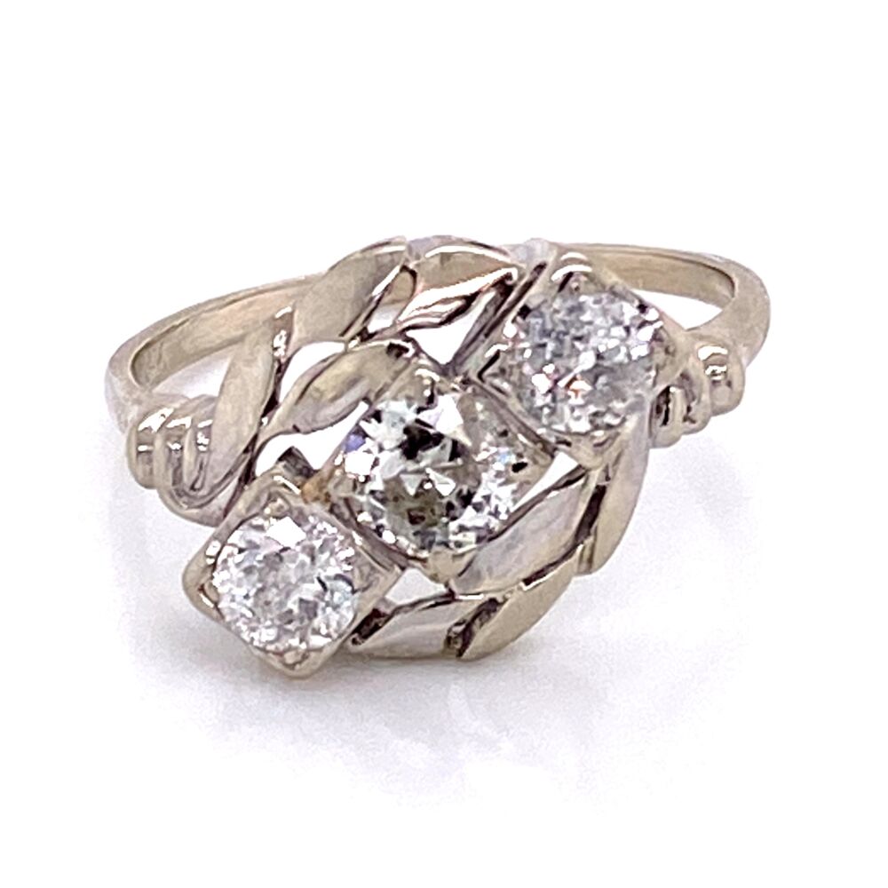 Image 2 for 14K WG 1950's 3 Diamond Ring 1.58tcw with Leaf Design 3.6g, s10