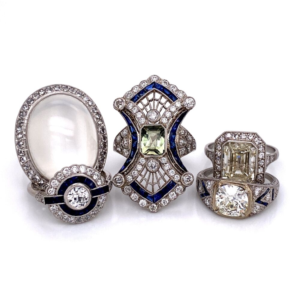 Image 2 for Platinum Art Deco .44ct Old European Cut Diamond & Sapphire Ring