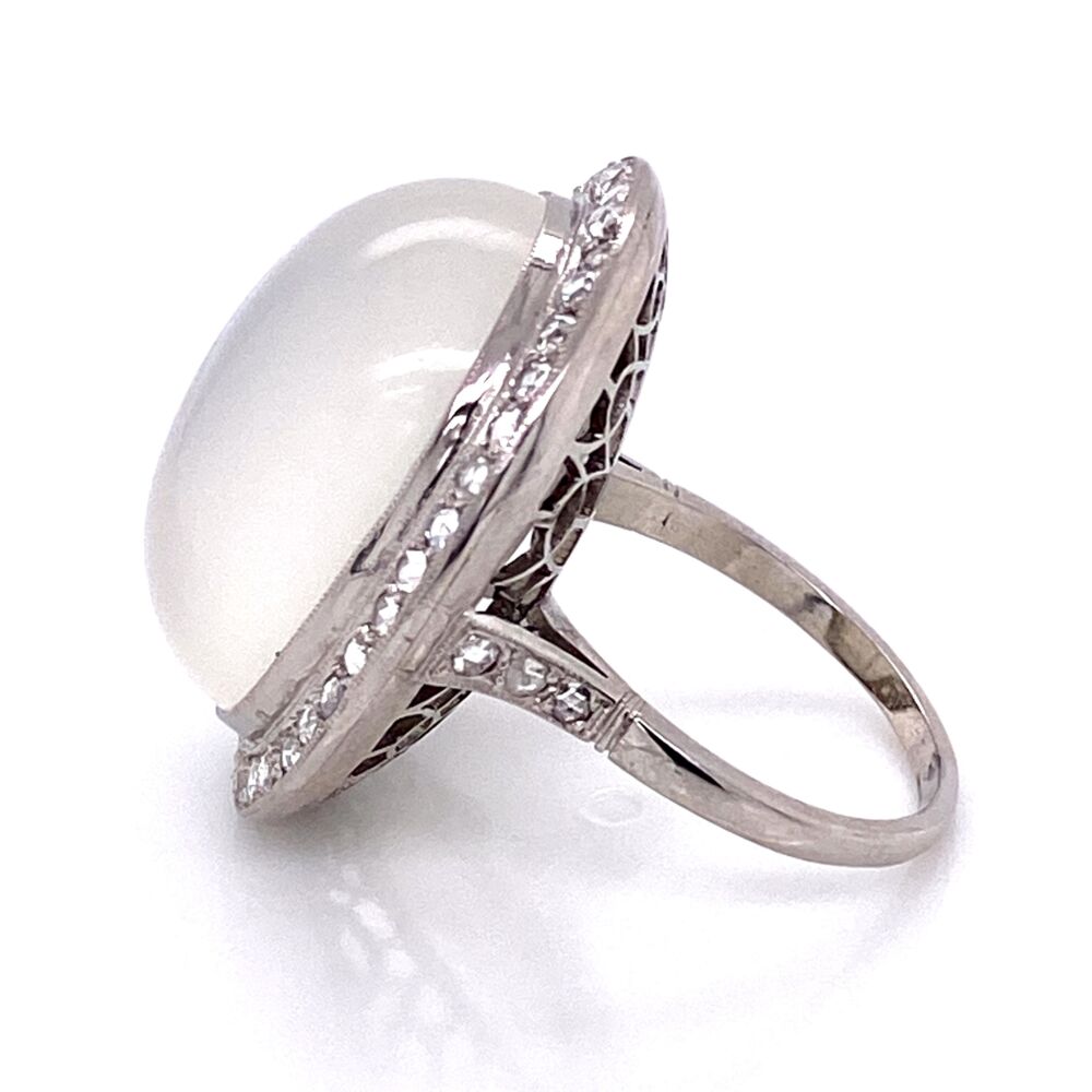 Image 2 for Platinum Handmade Large Moonstone Ring with Rosecut Diamonds