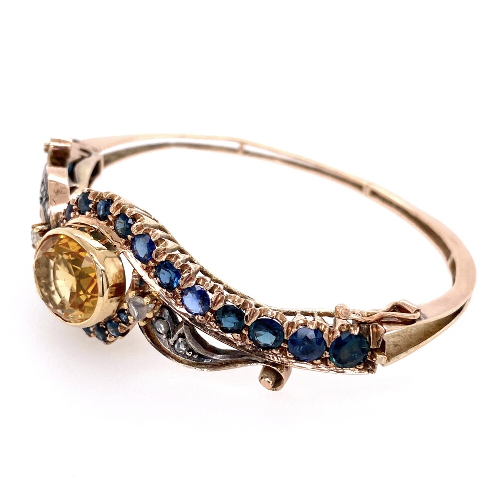 Image 2 for 15K Victorian Bangle Bracelet with Sapphires, Citrine & Diamonds 22.1g
