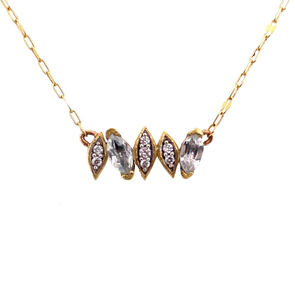 Image 2 for 18K YG JudeFrances Simple White Topaz & Diamond Necklace 1.5g, 16"