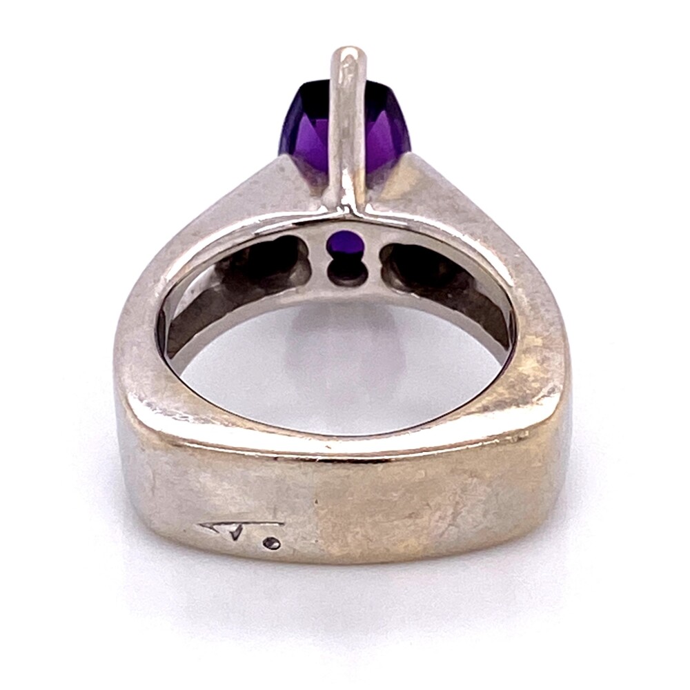 Image 2 for 14K WG TIBERIO Custom Ring with Step Cut Amethyst & Diamonds 10.7g, s5.75