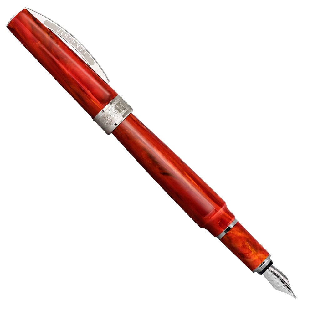 Visconti celebrates its 30th anniversary with a special pen collection: Mirage.
Its completely new concept, new nib, new color palette, distinct new character and very reasonable price make the Mirage a Visconti pen for everyone! When designing the Mirage, Visconti wanted to explore new boundaries, and gain a perspective beyond company tradition. The result is a pen, whose smooth surface alternates between fluid lines that are both concave and convex, accented by Visconti’s iconic arc clip. These reflective planes give off the appearance of colors and shapes that continuously change, like a mirage. The well-priced Mirage launches as Visconti’s newest entry level writing instrument, a considerable achievement considering the pens are entirely made in Visconti’s factory in Florence, Italy.
Always at the forefront of writing technology, Visconti’s Mirage not only brings a new design but also an abundance of innovation.
The pen’s grip and body are made from vegetal resin to offer a comfortable writing experience and aesthetic appeal.
The newly-designed magnetic closure makes sure the cap does not rotate or move when closed.
Visconti’s new German-made steel nib is smooth and precise for enjoyable writing.
The Mirage is offered as a fountain pen in your choice of six pearlescent colors with palladium-plated accents: Amber, Aqua, Coral, Emerald, Horn and Midnight Blue. Cartridge/converter fill. Visconti Mirage Fountain Pen – Coral