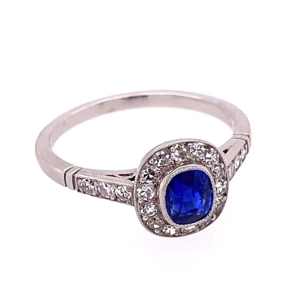 Image 2 for Platinum Art Deco .99ct NO HEAT Kashmir Sapphire GIA & .32tcw Diamond Ring, s6.5