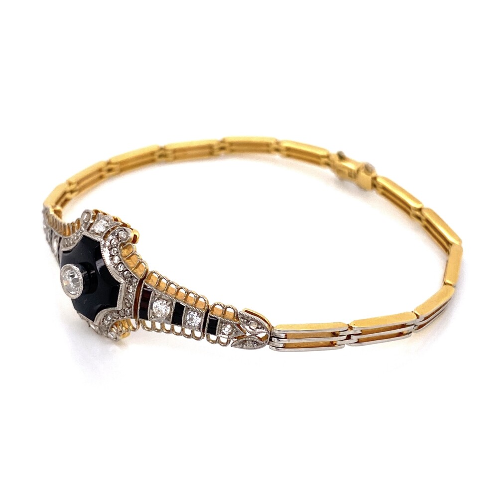 Image 2 for Platinum on 18K Edwardian Onyx & Diamond Bracelet .85tcw, 13.1g, 7.5"