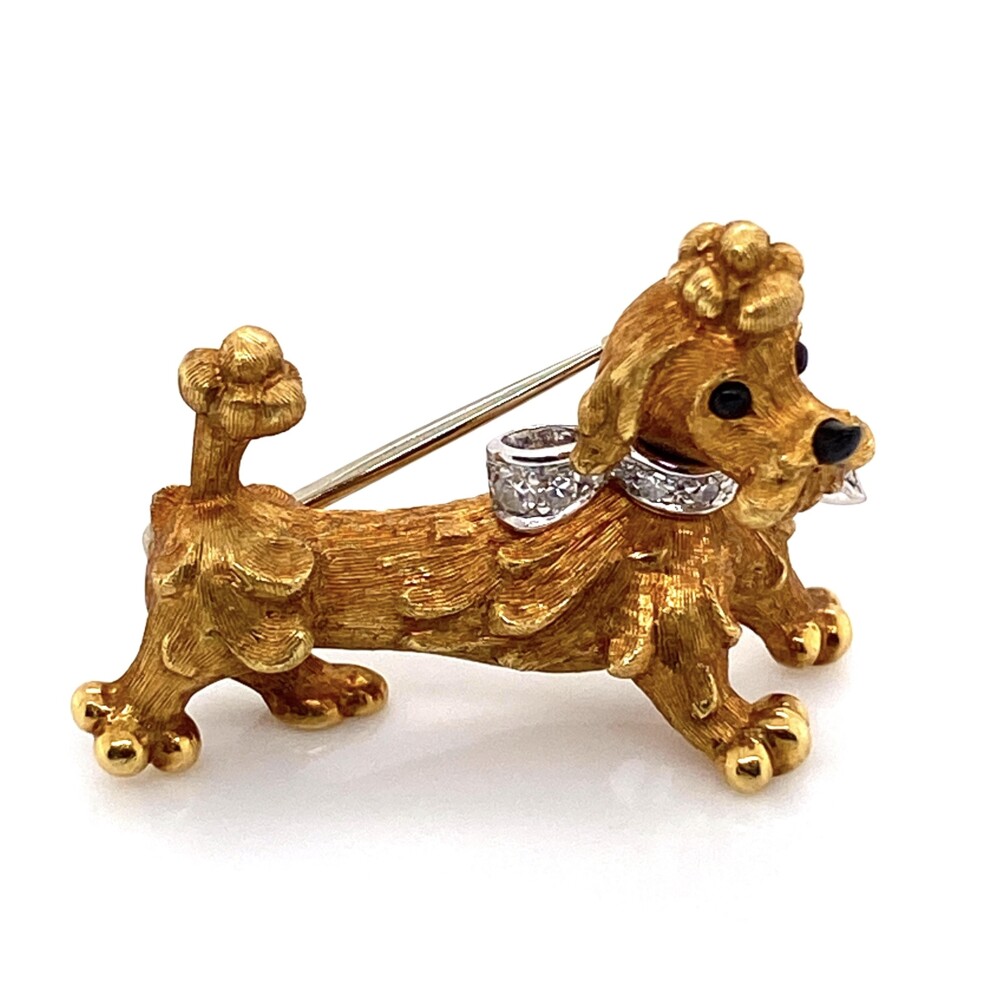 Image 2 for 18K YG CARTIER Italy Dog Brooch Revolving Head Onyx & Diamond Collar 9.8g, c1970