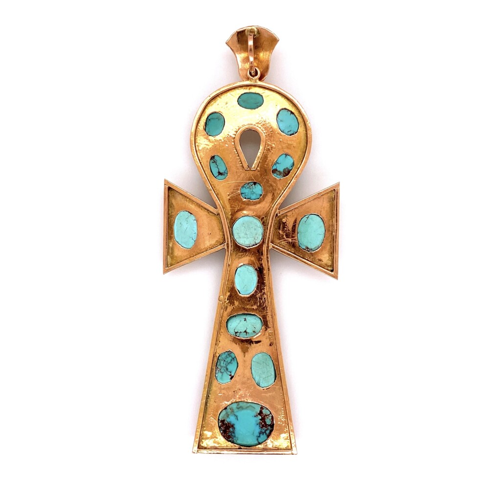 Image 2 for 12K RG Large Ankh with Persian Turquoise 15.3g, Saudi Arabia
