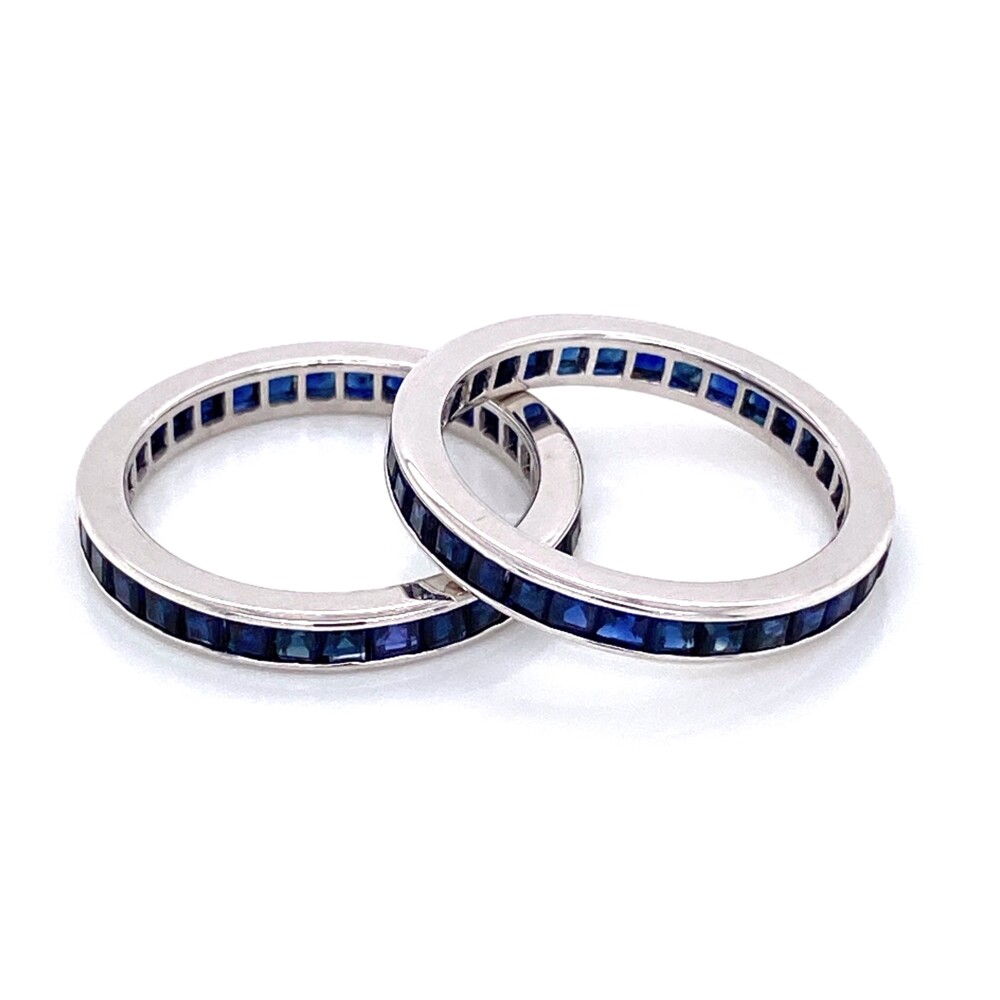 Image 2 for Pair of 14K WG Syn. Blue Sapphire Eternity Bands 4.2g, s6+
