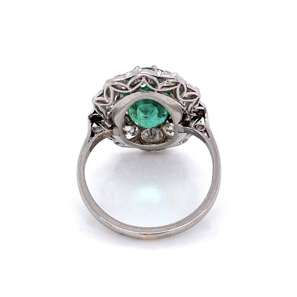 Image 2 for Palladium Art Deco 2.50ct Oval Emerald & Diamond Ring 5.6g, s6.5