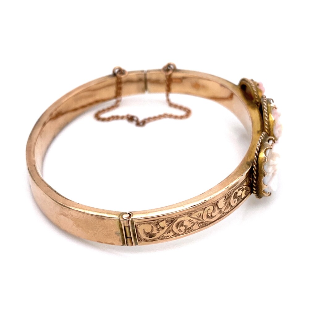Image 2 for 9K Victorian Carved Coral Cameo Engraved Bangle 22.5g