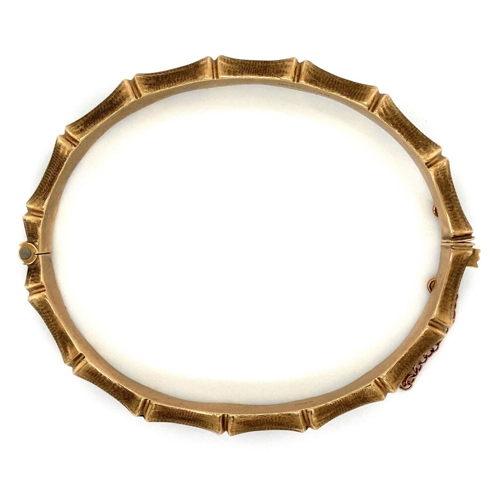 Hallmarks are English, "L&Co, 9, 375, "<div style="position: initial; margin: initial;"><span style="font-size: 16.8px; position: initial; margin: initial;"><a href="https://youtu.be/kvTWDxtQSqE" title="https://youtu.be/kvTWDxtQSqE" style="text-decoration: none;">https://youtu.be/kvTWDxtQSqE</a></span><br style="position: initial; margin: initial;"></div> 9K YG Bamboo Gold Bangle English Hallmarks 13.1g