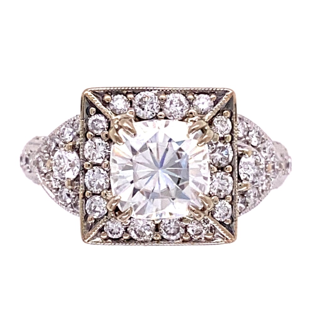 Image 2 for 18K WG 2ct Cushion Moissanite & 1.35tcw Diamond Ring 6.8g, s6.5
