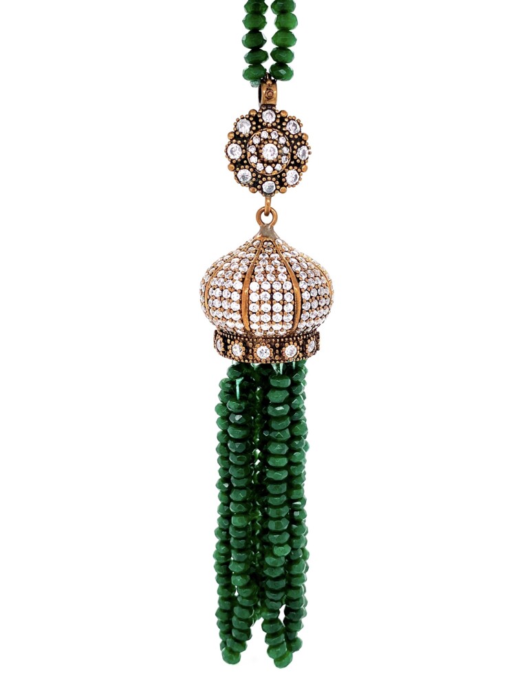 Image 2 for GF Yellow ARMASA Green Stone & Diamond Simulant Necklace 56.5g, 36"