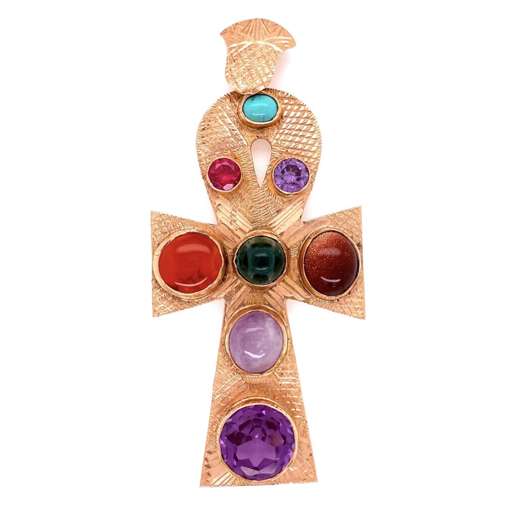 Image 2 for 14K RG Multi Gemstone Ankh Pendant 11.3g, 2.85"