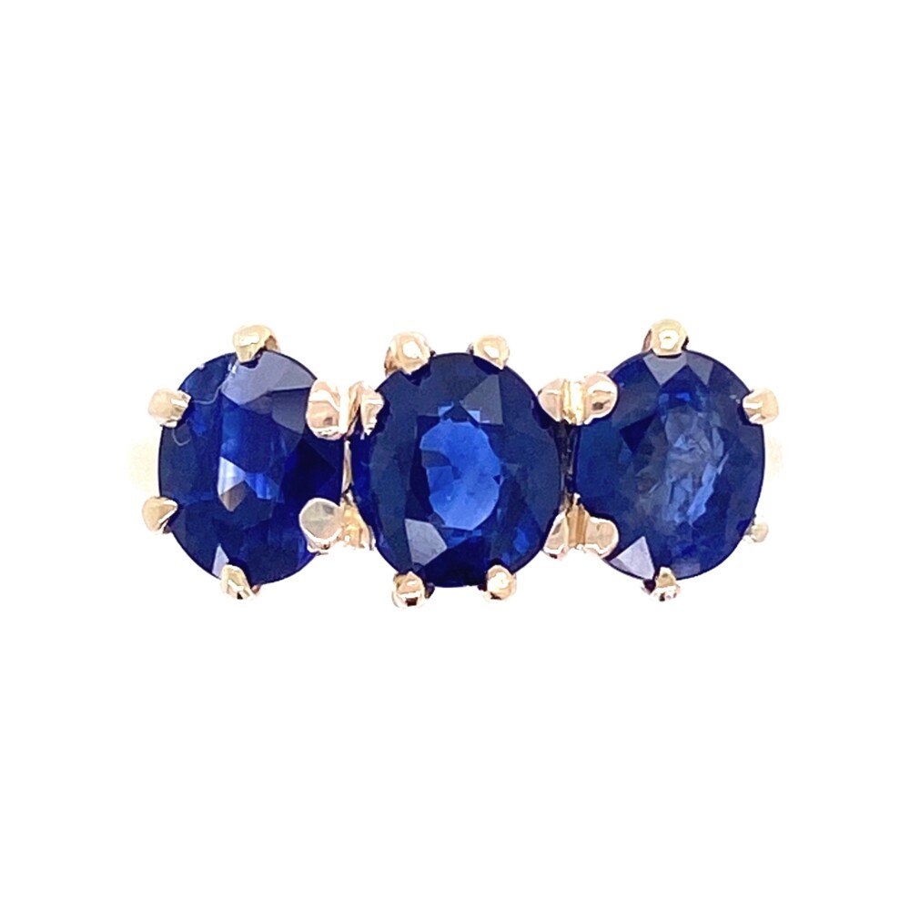 Image 2 for 14K YG Victorian 3 Stone Sapphire Ring 2.64tcw 2.6g, s5