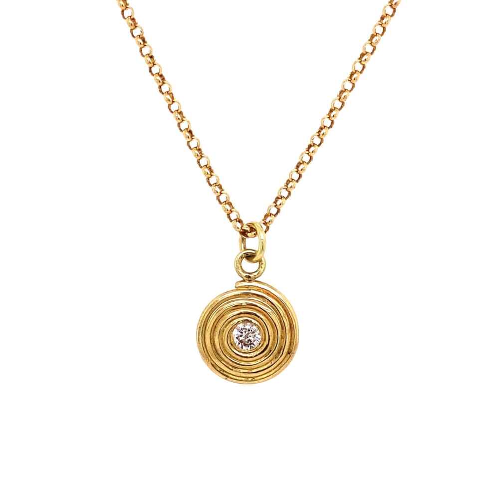 Image 2 for 14K YG Italian Swirl .10ct Diamond Pendant on Round Link Chain 4.3g, 18"