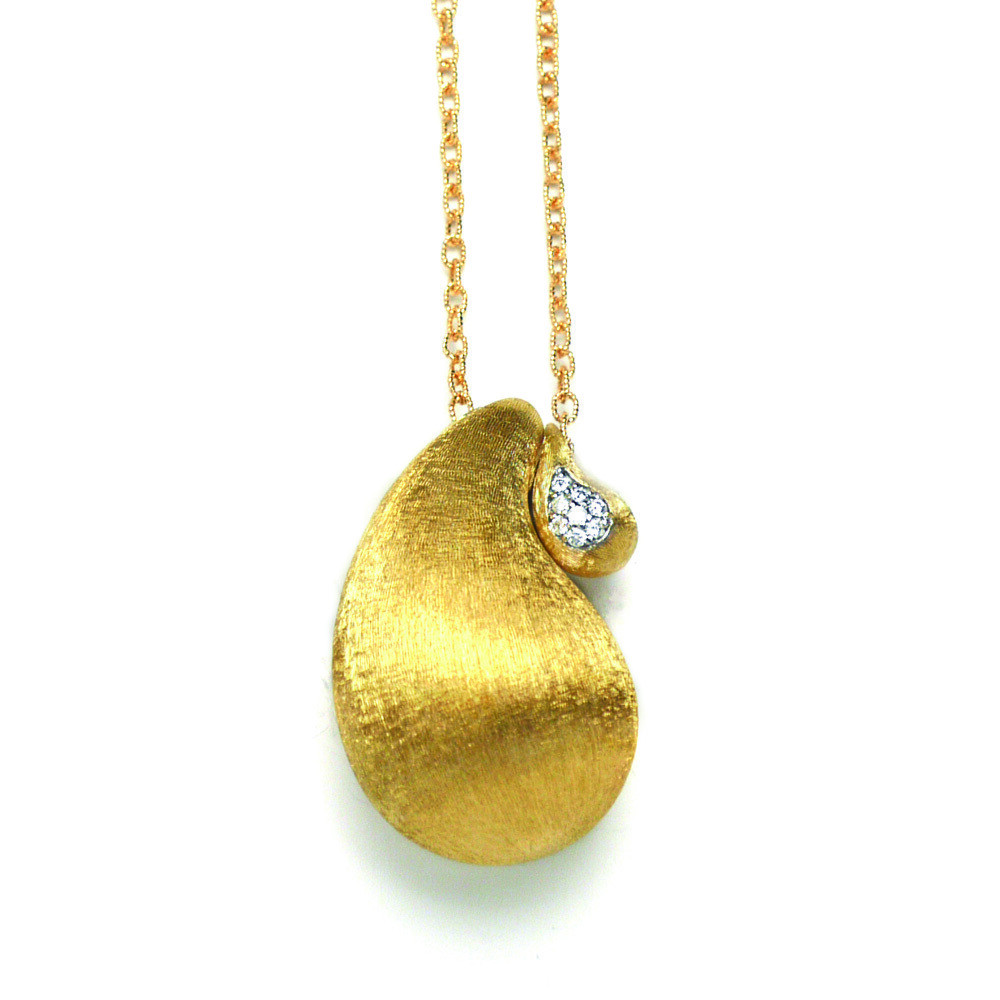 This truly alluring necklace brought to you by Nanis Fine Jewelry and Italian designer Laura Bicego brings style and sophistication. It features one large bead and one small bead and white diamonds with a total carat weight of 0.06. Transformista Necklace