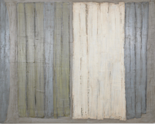 With spirit and enthusiasm, this acrylic wall art is filled with action and expression. Featuring strong thick vertical lines in beige, bone and silver against a gray background, Enigma #40 represents artist Loren Yagoda’s aspiration to stimulate and explore emotions. Enigma #40