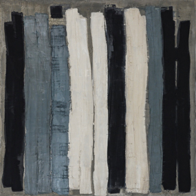 With spirit and enthusiasm, this acrylic wall art is filled with action and expression. Featuring strong thick vertical lines in black, white and silver against a gray background, Enigma #32 represents artist Loren Yagoda’s aspiration to stimulate and explore emotions. Enigma #32