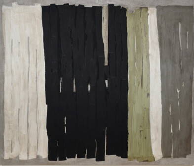 With spirit and enthusiasm, this acrylic wall art is filled with action and expression. Featuring strong thick vertical lines in black, white, tan and silver against a gray background, Enigma #400 represents artist Loren Yagoda’s aspiration to stimulate and explore emotions. Enigma #400