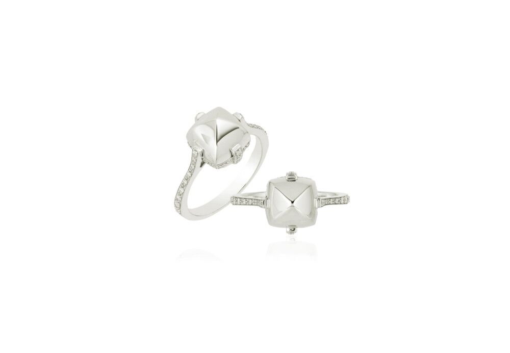 This breathtakingly gorgeous 18K white gold ring brought to you by Goshwara and designer Sweta Jain brings style and sophistication. It features 0.22 carat diamonds. Sugarloaf Pave White Gold Ring