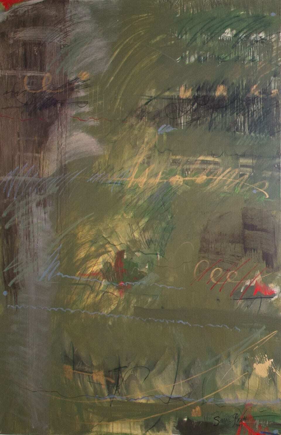 This contemporary abstract mixed media acrylic on canvas wall art by Sam Pratt can be felt as much as it can be seen. Gifted with Synesthesia, the artist used her inward “hearing” of art to create The Symphony. The Symphony