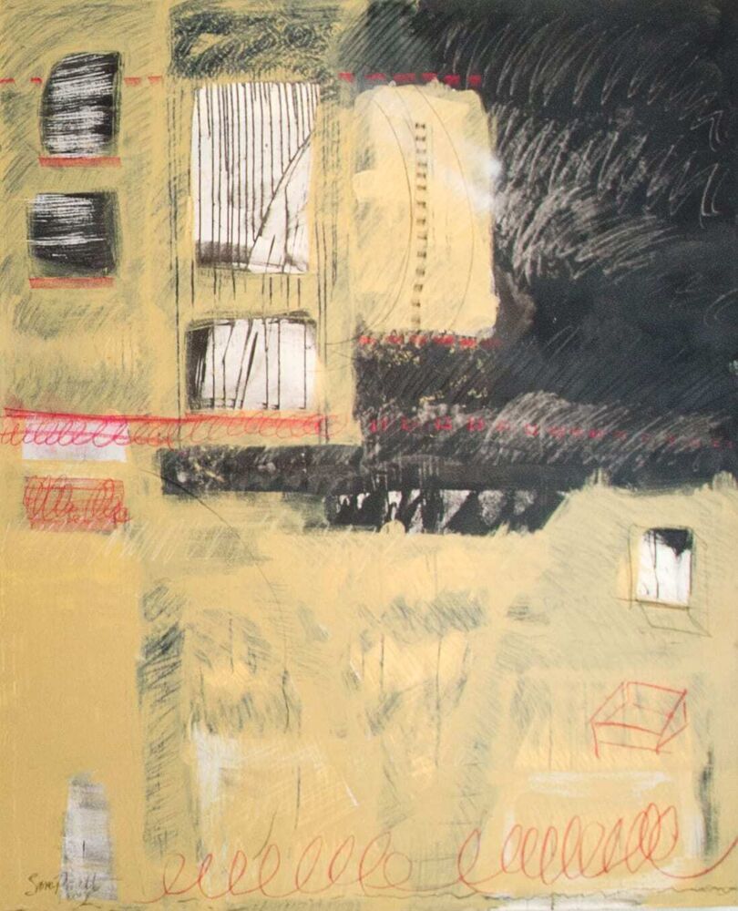 This contemporary abstract mixed media acrylic on canvas wall art by Sam Pratt can be felt as much as it can be seen. Gifted with Synesthesia, the artist used her inward “hearing” of art to create Canvas 232. 232