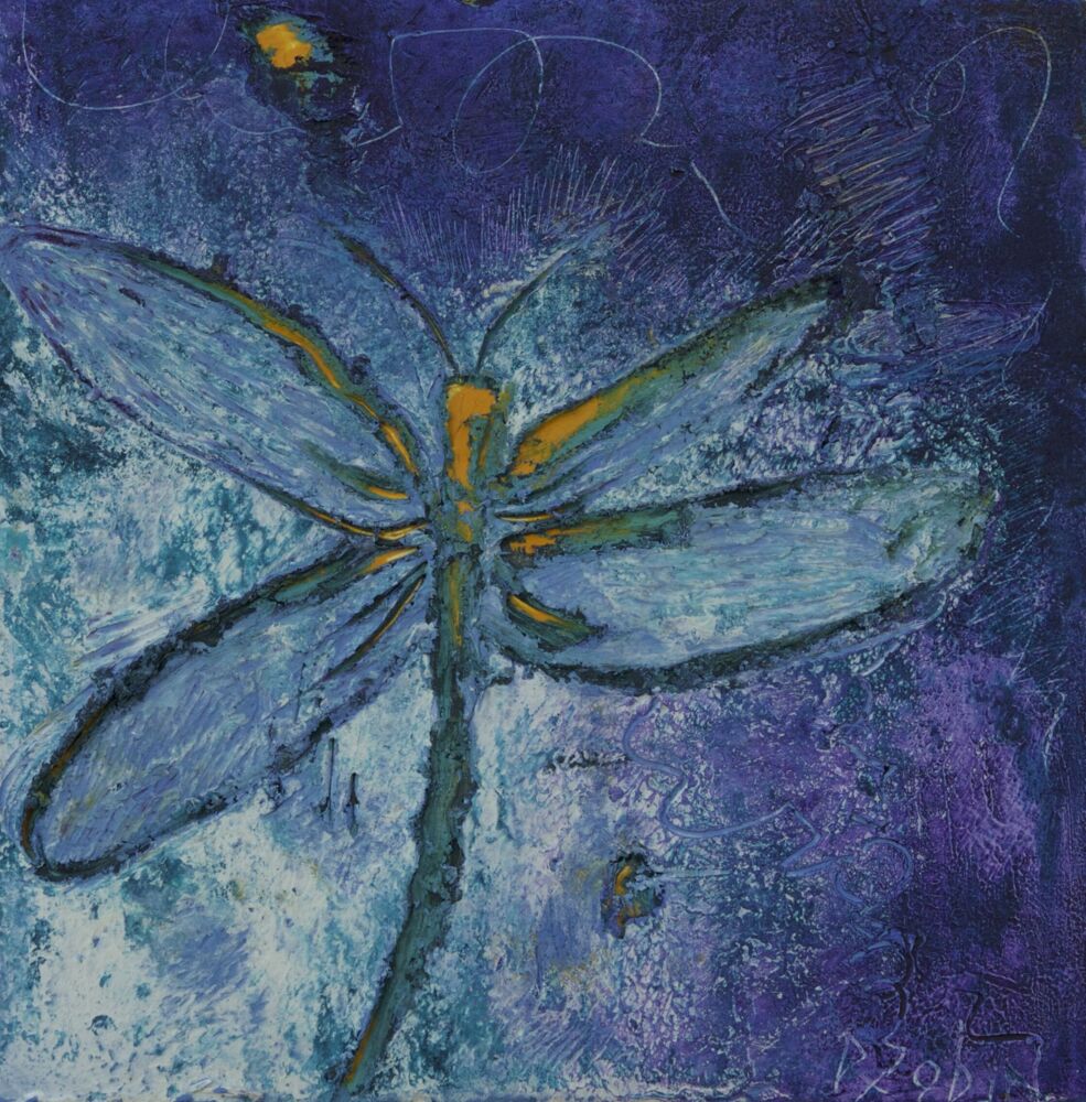 This magnificent wall art by Rebecca Sobin is comprised of acrylic with lost wax treatment on wood panel. Free Spirit Dragonfly is an abstract piece derived from the artist's internal landscape. Free Spirit
