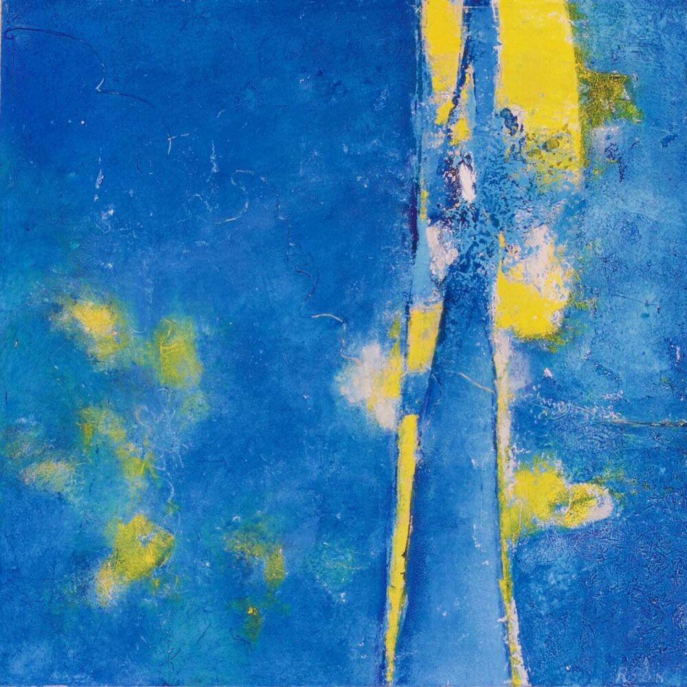 This dazzling wall art by Rebecca Sobin is comprised of oil and cold wax on cradled panel. Crack of Dawn is an abstract piece derived from the artist's internal landscape. Crack Of Dawn