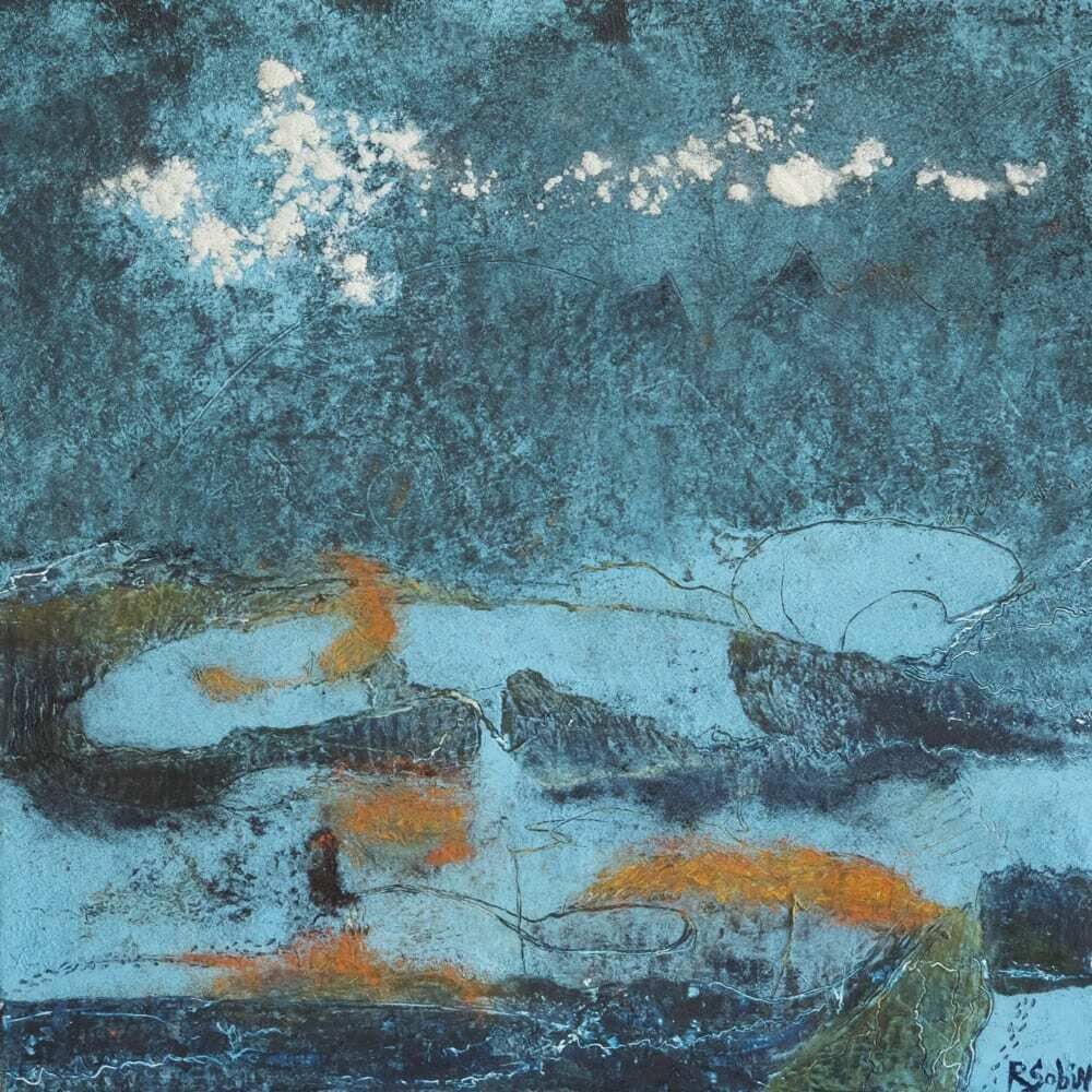 This beautiful wall art by Rebecca Sobin is comprised of oil, cold wax and mixed media on cradled panel. Beaver Lodge is an abstract piece derived from the artist's internal landscape. Beaver Lodge