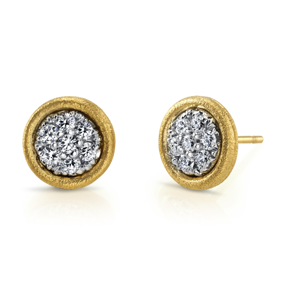 These attention-grabbing 18K yellow gold earrings brought to you by Aaron Henry Designs bring awe-inspiring beauty. They feature a mosaic design and 0.56 carat diamond centers. Mosaic Earrings With Diamonds