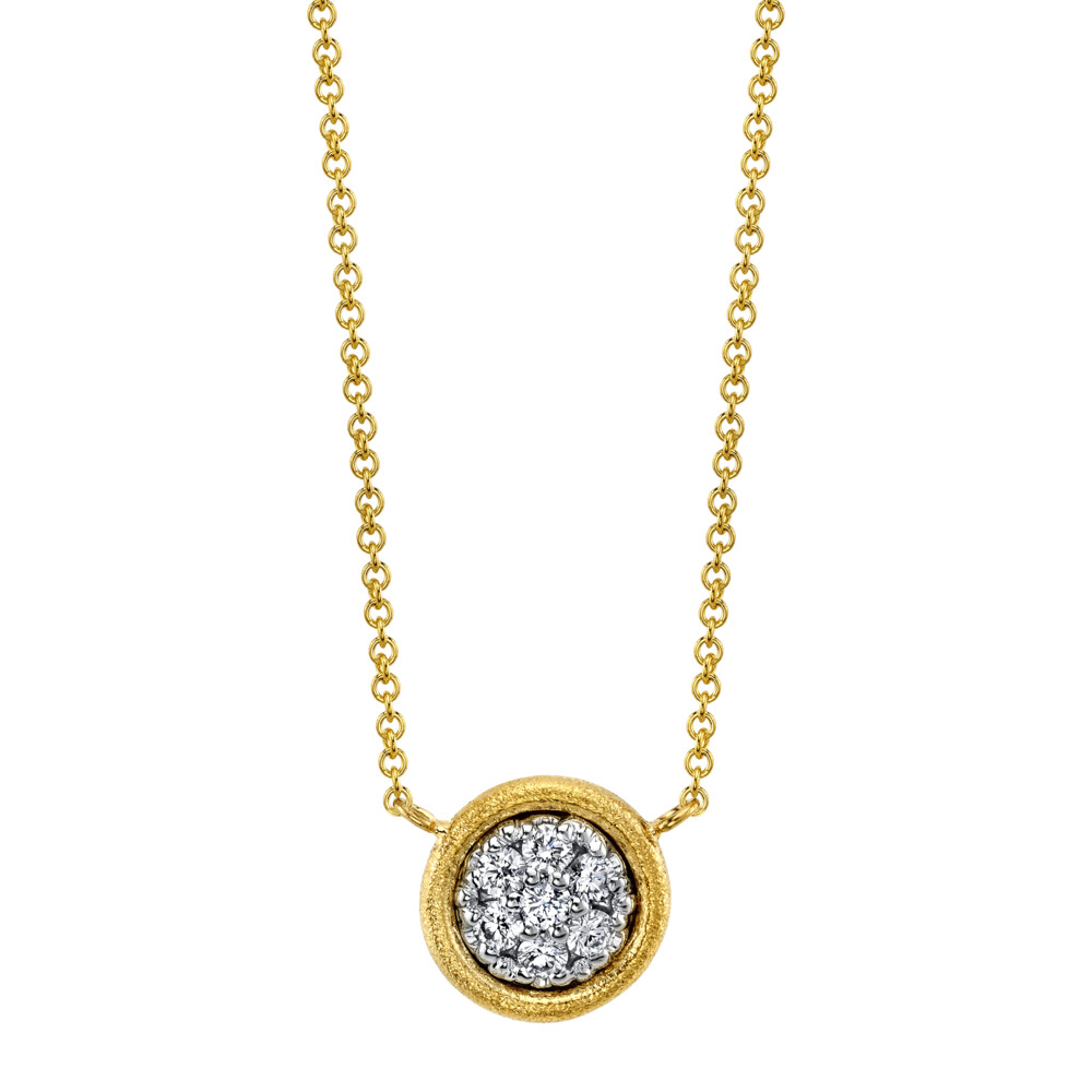 This unbelievably beautiful 18 K yellow gold and 18K white gold pendant brought to you by Aaron Henry Designs brings modern elegance. It features a dazzling 0.28 carat diamond with aspen finish. Diamond Pendant With Aspen Finish