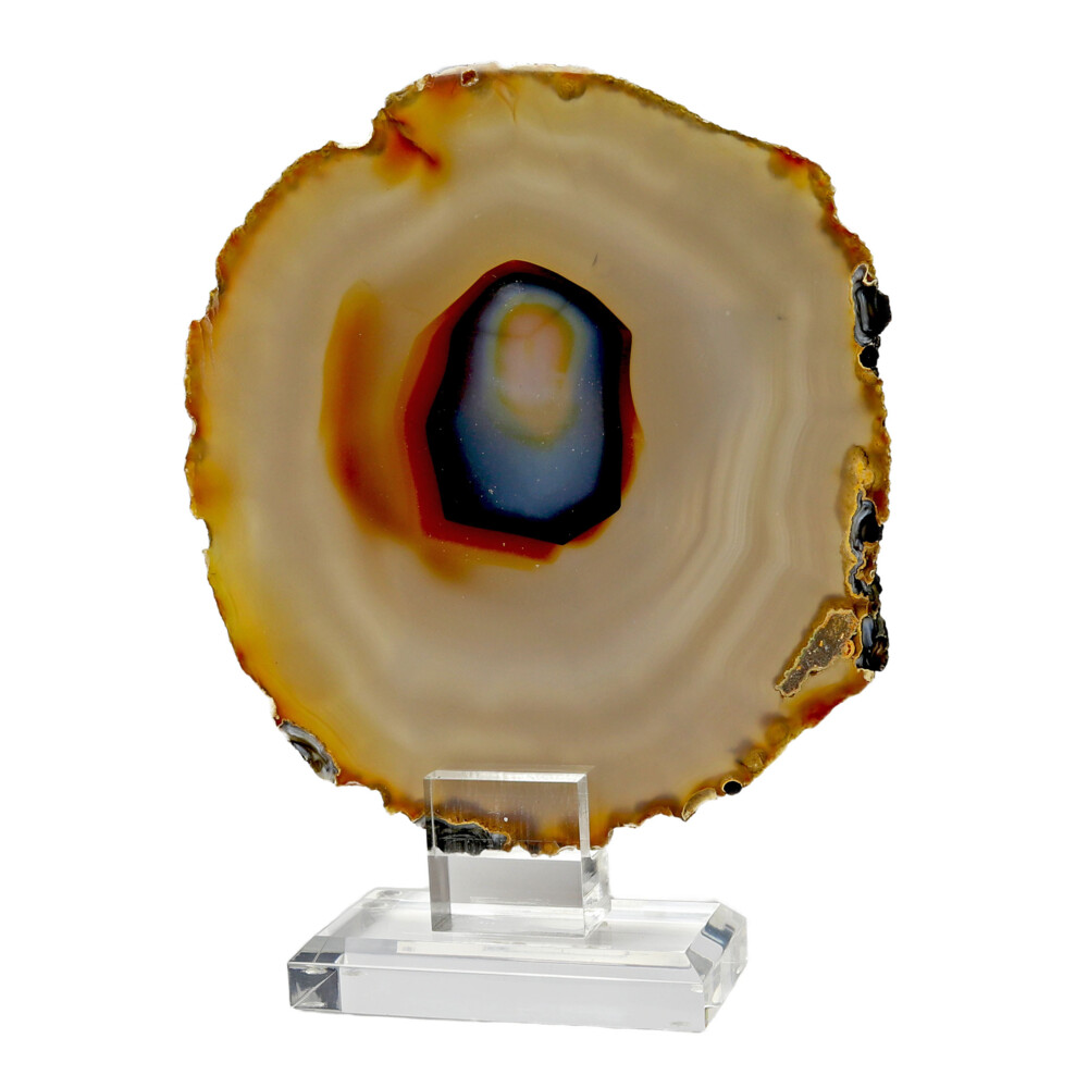 <span></span><font face="EB Garamond">Agate Slice On Acrylic Screw-in Stand With Blue Center & Lavender & Caramel Tones</font> Agate Slice On Acrylic Screw-in Stand With Blue Center & Lavender & Caramel Tones