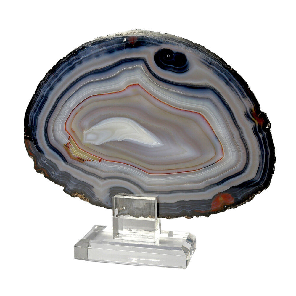 Image 2 for Agate Slice on Acrylic Screw-in Stand with Dense Bands of Blues & Lighter Center